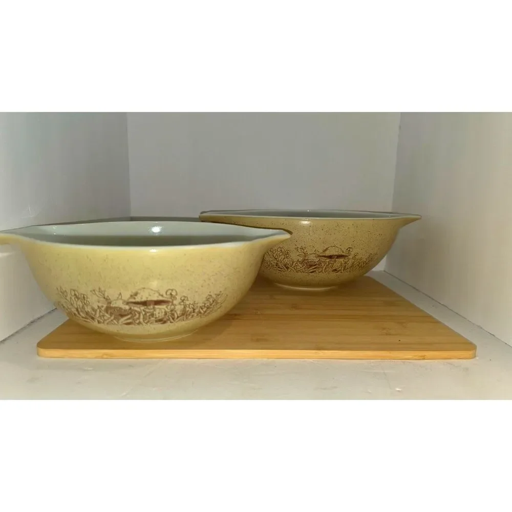 Vintage Pyrex Forest Fancies 443 444 Cinderella Bowl Set of 2 Mushroom